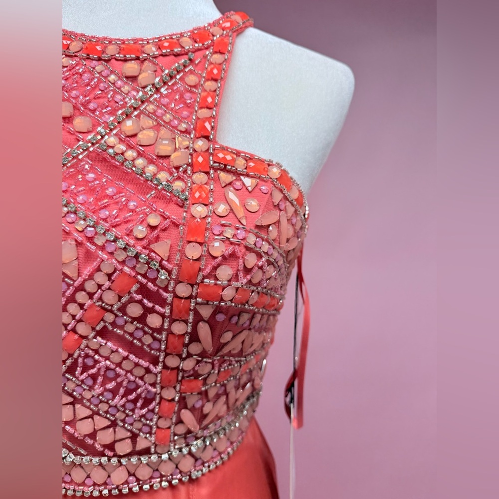 Mac Duggal Coral Halter Beaded Prom Gown - Picture 2 of 9
